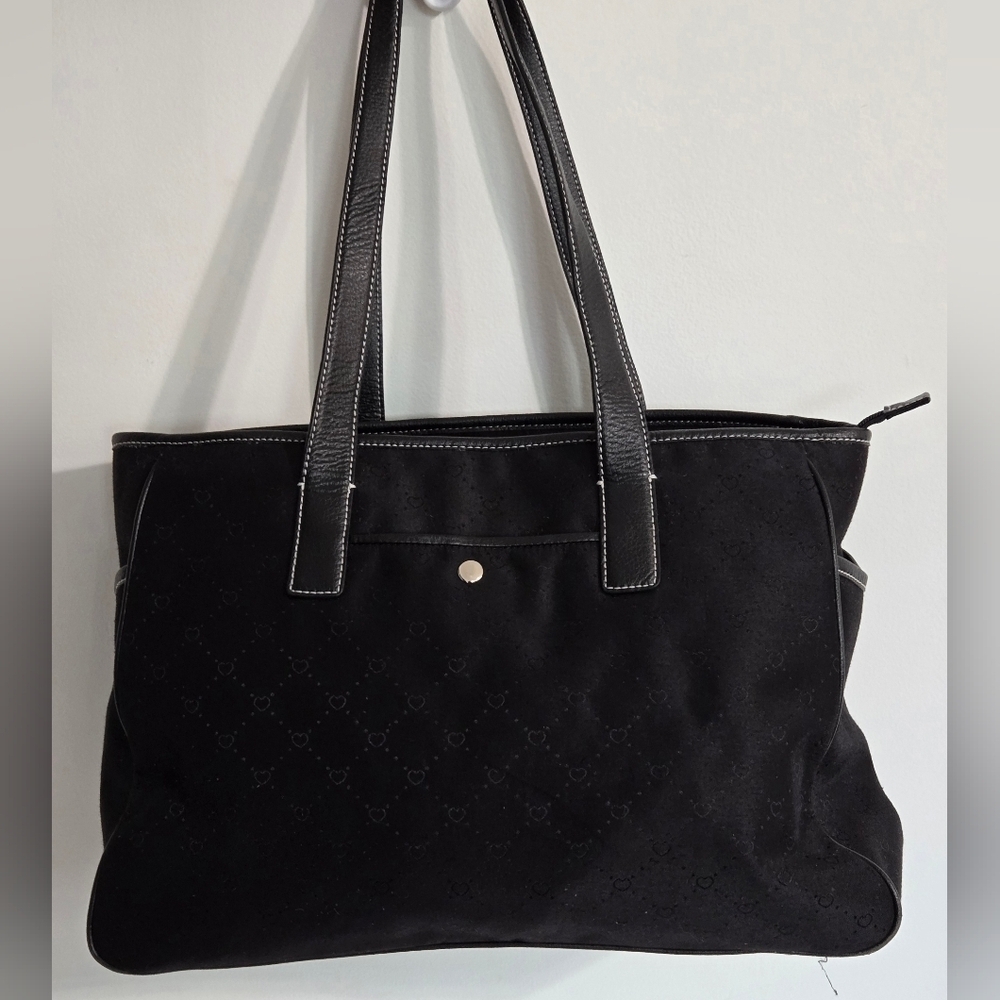 XL Black Weekend Bag Many Pockets Compartments Subtle Hearts